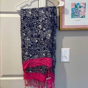 Navy and Pink Patterned Scarf
